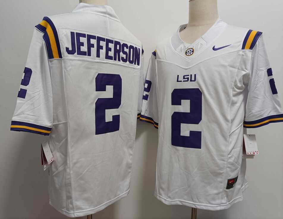 Men%27s LSU Tigers #2 Justin Jefferson White FUSE College Stitched Jersey->georgia bulldogs->NCAA Jersey